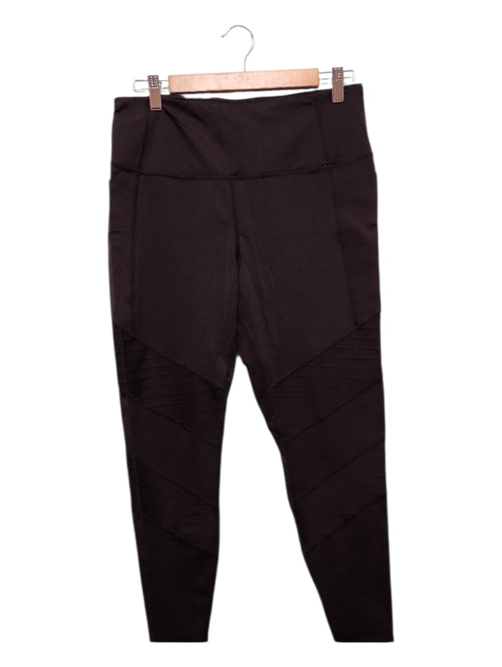 Black High-Waist Women's Leggings with Textured Paneling